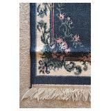 Pretty Rug Runner in Blue with White, Green and Pink Floral Border