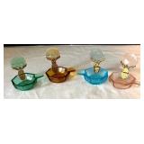 Four Vintage Czech Glass Intaglio Open Salt Cellars