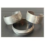 Two Pewter Monogrammed Bracelets and Silver Plated Bracelet