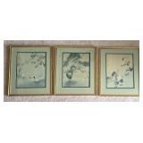 Three Vintage Framed  Asian-Inspired Prints