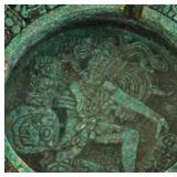 Mid-Century Modern Crushed Malachite Ashtray with Mayan Warrior Motif