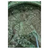 Mid-Century Modern Crushed Malachite Ashtray with Mayan Warrior Motif