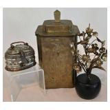 Vintage Turkish Hammered Hinged Box with Lid Plus Tea Caddy & Floral Display