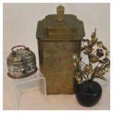 Vintage Turkish Hammered Hinged Box with Lid Plus Tea Caddy & Floral Display