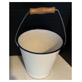 Vintage White Enameled Coffee Pot and Bucket
