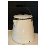 Vintage White Enameled Coffee Pot and Bucket