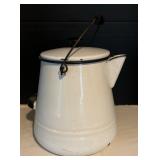 Vintage White Enameled Coffee Pot and Bucket