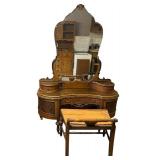 Gorgeous Antique Walnut Vanity with Stool