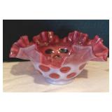 Vintage Fenton Cranberry Coin Dot Ruffled Bowl