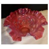 Vintage Fenton Cranberry Coin Dot Ruffled Bowl