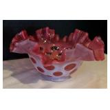 Vintage Fenton Cranberry Coin Dot Ruffled Bowl