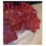 Vintage Fenton Cranberry Coin Dot Ruffled Bowl