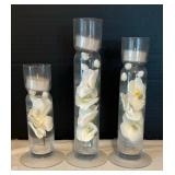 Trio of Votive Candle Holders with Faux Floral Bases