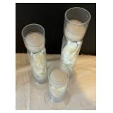 Trio of Votive Candle Holders with Faux Floral Bases