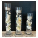 Trio of Votive Candle Holders with Faux Floral Bases
