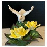 Beta Sigma Phi Porcelain Dove with Yellow Roses Figurine