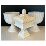 Vintage Milk Glass Footed Candy Dish and Bowls