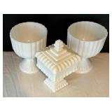 Vintage Milk Glass Footed Candy Dish and Bowls