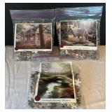 Three 300 Piece Puzzles including Hometown Pride, Cedar Nook Cottage and Brookside Hideaway 300 Piece Puzzles