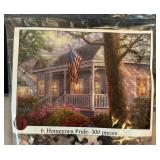 Three 300 Piece Puzzles including Hometown Pride, Cedar Nook Cottage and Brookside Hideaway 300 Piece Puzzles