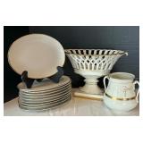 Vintage Planter Basket, Vase and Plates