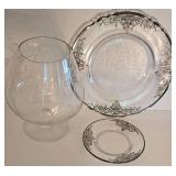 Vintage Etched Plates + Etched Clear Glass Compote