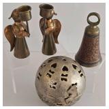 Vintage Potpourri Ball, Candleholders & Brass Bell Decor