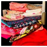 Large Bin of Children Themed Fabric Remnants in Bright Patterns