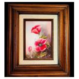 Vintage Faux Floral Arrangement and Hand Painted Floral Oil Painting