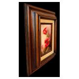 Vintage Faux Floral Arrangement and Hand Painted Floral Oil Painting