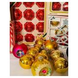 Variety of Fantastic Vintages Ornaments, Snowman Decanter with Spoon and Vintage Ornament Oil Candles