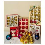 Variety of Fantastic Vintages Ornaments, Snowman Decanter with Spoon and Vintage Ornament Oil Candles