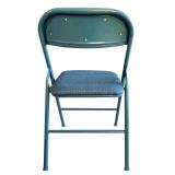 Two Blue Metal Folding Chairs
