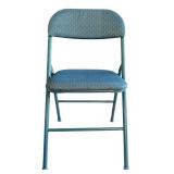 Two Blue Metal Folding Chairs