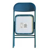Two Blue Metal Folding Chairs