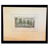 Vintage Framed Colored Engraving of the Public Square Green, New Haven, CT