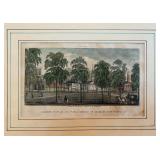 Vintage Framed Colored Engraving of the Public Square Green, New Haven, CT