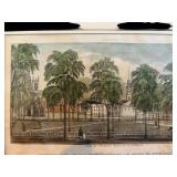 Vintage Framed Colored Engraving of the Public Square Green, New Haven, CT