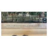 Vintage Framed Colored Engraving of the Public Square Green, New Haven, CT