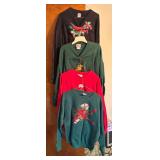 Collection of 4 Holiday-Themed Sweatshirts, Various Sizes