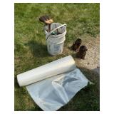 Hydraulic Jacks, Plastic Sheeting & Pale of Hand Tools