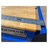 Like New Blue Yukon 46" Mobile Workbench With Butcher Block Top 2 of the casters are 360