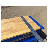 Like New Blue Yukon 46" Mobile Workbench With Butcher Block Top 2 of the casters are 360