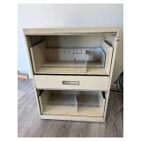 Wide Metal File Cabinet With Cabinet Doors That Open The Full Length. Great for parts and tool storage