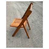 1940s wood slat folding chair stands 32 inches tall, 16 inches wide, all original brass hardware