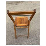 1940s wood slat folding chair stands 32 inches tall, 16 inches wide, all original brass hardware