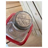 Mid-century modern, vintage, glass half gallon, cast clay grade AA milk, red River valleys, finest bottle with original cork 60 Sweet Court trademark