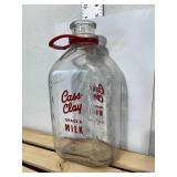 Mid-century modern, vintage, glass half gallon, cast clay grade AA milk, red River valleys, finest bottle with original cork 60 Sweet Court trademark