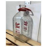 Mid-century modern, vintage, glass half gallon, cast clay grade AA milk, red River valleys, finest bottle with original cork 60 Sweet Court trademark