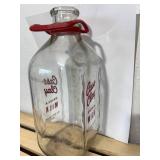 Mid-century modern, vintage, glass half gallon, cast clay grade AA milk, red River valleys, finest bottle with original cork 60 Sweet Court trademark